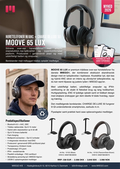 MIEGO MOOVE 65 headæt med bordstander - Vejl. pris 2598 kr.